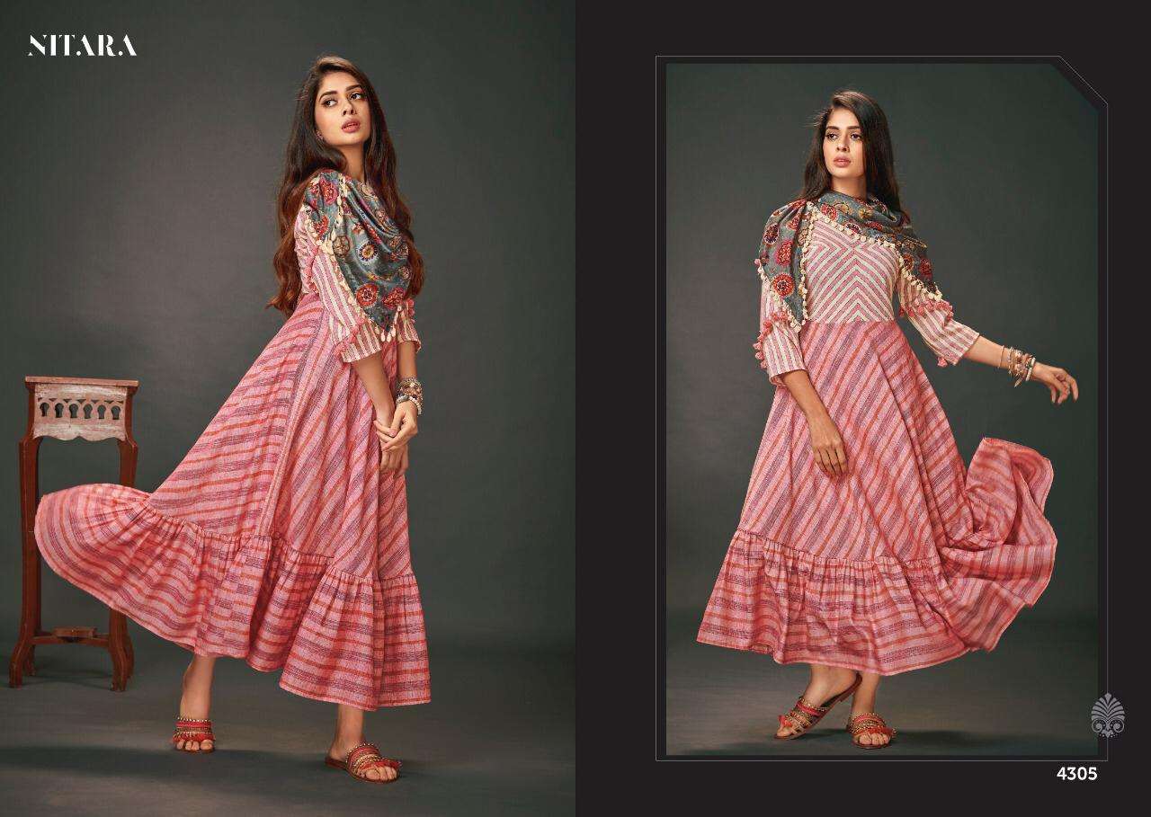 OASIS BY NITARA 4301 TO 4308 SERIES BEAUTIFUL COLORFUL STYLISH FANCY CASUAL WEAR & ETHNIC WEAR & READY TO WEAR WOVEN COTTON GOWN AT WHOLESALE PRICE