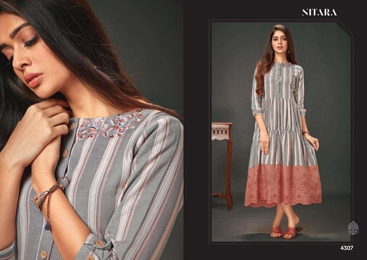 OASIS BY NITARA 4301 TO 4308 SERIES BEAUTIFUL COLORFUL STYLISH FANCY CASUAL WEAR & ETHNIC WEAR & READY TO WEAR WOVEN COTTON GOWN AT WHOLESALE PRICE