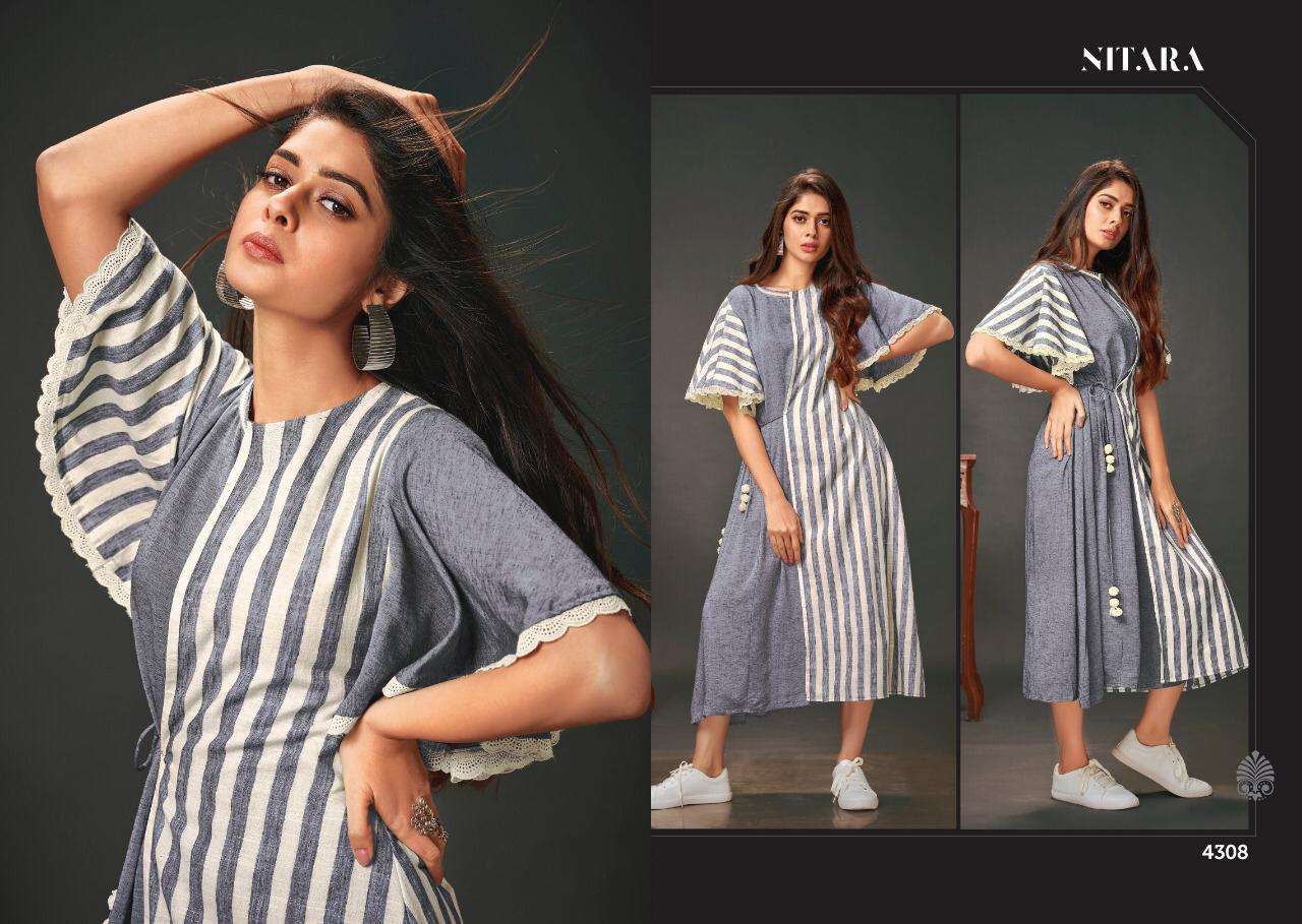 OASIS BY NITARA 4301 TO 4308 SERIES BEAUTIFUL COLORFUL STYLISH FANCY CASUAL WEAR & ETHNIC WEAR & READY TO WEAR WOVEN COTTON GOWN AT WHOLESALE PRICE
