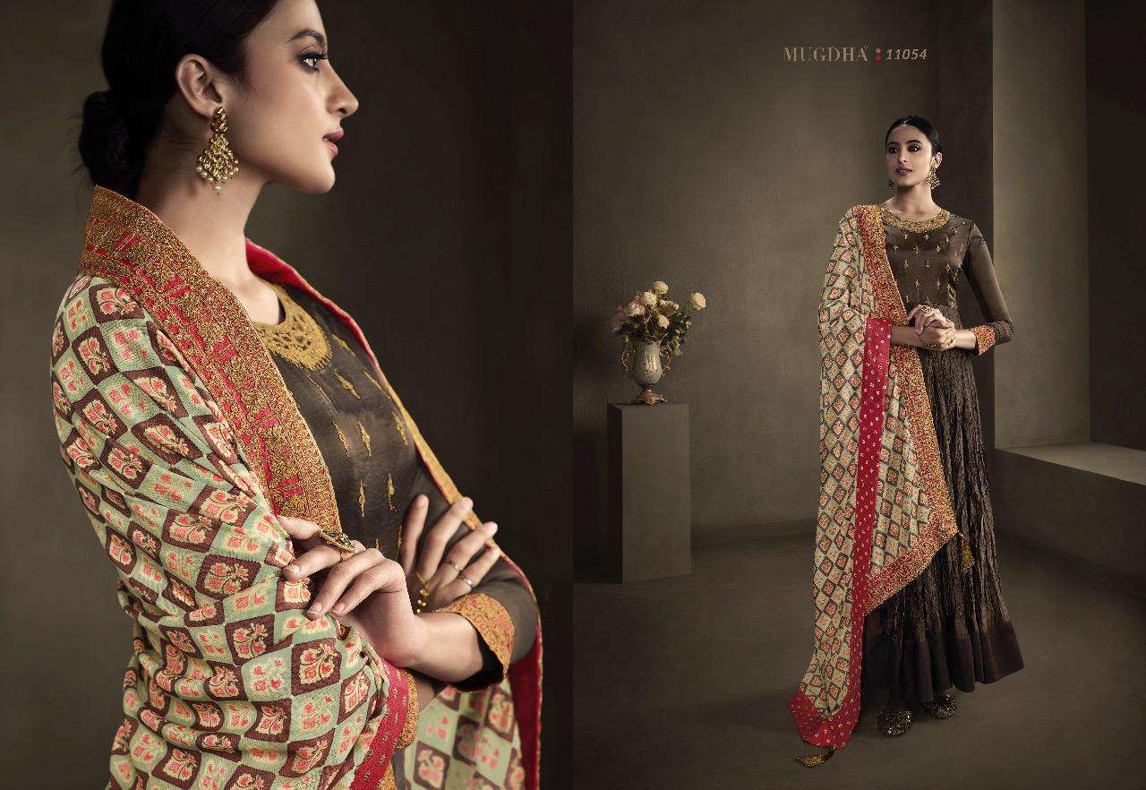 SILKY BY MUGDHA 11054 TO 11058 SERIES DESIGNER ANARKALI SUITS COLLECTION BEAUTIFUL STYLISH FANCY COLORFUL PARTY WEAR & OCCASIONAL WEAR SILK GEORGETTE EMBROIDERED DRESSES AT WHOLESALE PRICE