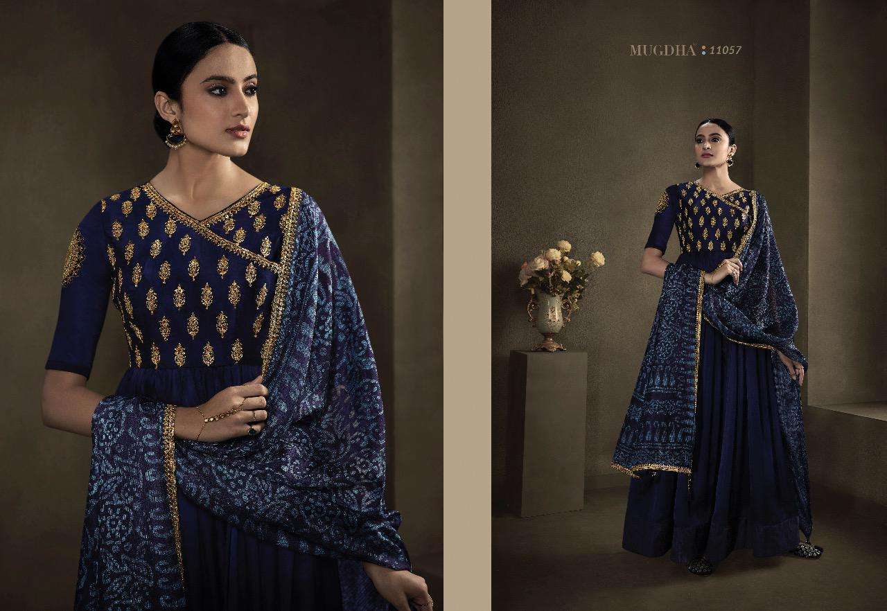 SILKY BY MUGDHA 11054 TO 11058 SERIES DESIGNER ANARKALI SUITS COLLECTION BEAUTIFUL STYLISH FANCY COLORFUL PARTY WEAR & OCCASIONAL WEAR SILK GEORGETTE EMBROIDERED DRESSES AT WHOLESALE PRICE