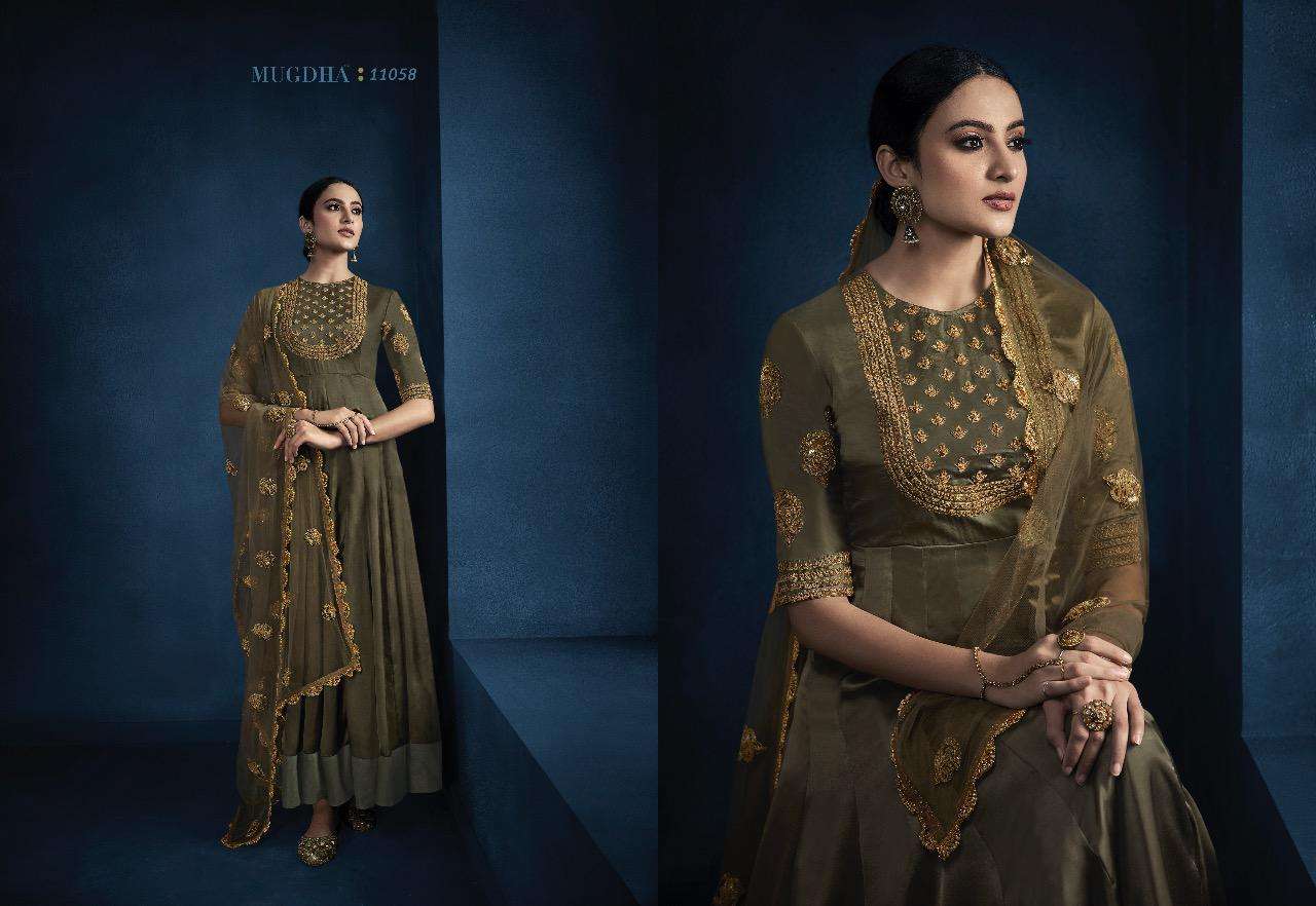 SILKY BY MUGDHA 11054 TO 11058 SERIES DESIGNER ANARKALI SUITS COLLECTION BEAUTIFUL STYLISH FANCY COLORFUL PARTY WEAR & OCCASIONAL WEAR SILK GEORGETTE EMBROIDERED DRESSES AT WHOLESALE PRICE