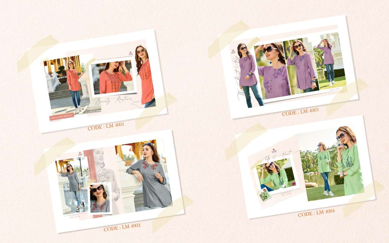 CANON BY LYMI ORIGINAL 4001 TO 4004 SERIES BEAUTIFUL STYLISH COLORFUL FANCY PARTY WEAR & ETHNIC WEAR & READY TO WEAR VISCOSE MOOS WITH EMBROIDERY KURTIS AT WHOLESALE PRICE