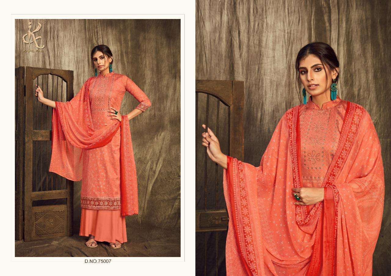 RANGREZ BY KAPIL FAB 75001 TO 75008 SERIES SUITS STYLISH BEAUTIFUL COLOURFUL PRINTED & EMBROIDERED PARTY WEAR & OCCASIONAL WEAR HEAVY JAM SATIN PRINTED DRESSES AT WHOLESALE PRICE