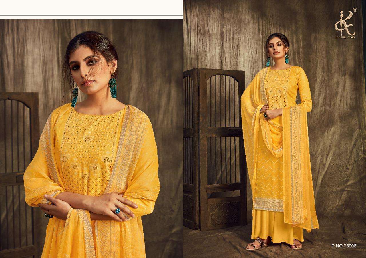 RANGREZ BY KAPIL FAB 75001 TO 75008 SERIES SUITS STYLISH BEAUTIFUL COLOURFUL PRINTED & EMBROIDERED PARTY WEAR & OCCASIONAL WEAR HEAVY JAM SATIN PRINTED DRESSES AT WHOLESALE PRICE