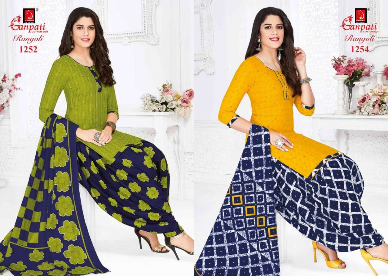 RANGOLI PATIYALA VOL-12 BY GANPATI COTTON 1252 TO 1280 SERIES BEAUTIFUL STYLISH COLORFUL FANCY PARTY WEAR & ETHNIC WEAR & READY TO WEAR COTTON PRINTED DRESSES AT WHOLESALE PRICE