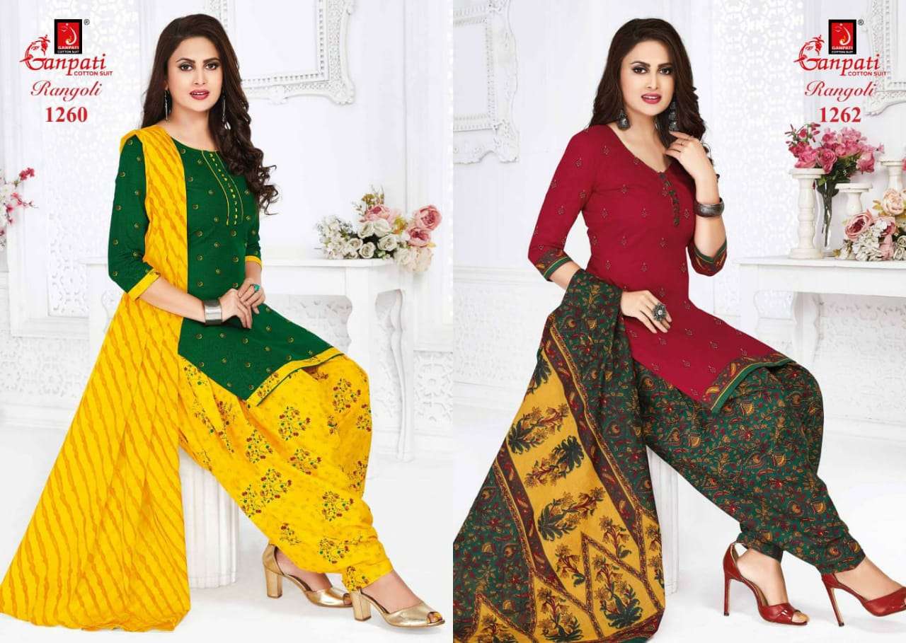 RANGOLI PATIYALA VOL-12 BY GANPATI COTTON 1252 TO 1280 SERIES BEAUTIFUL STYLISH COLORFUL FANCY PARTY WEAR & ETHNIC WEAR & READY TO WEAR COTTON PRINTED DRESSES AT WHOLESALE PRICE