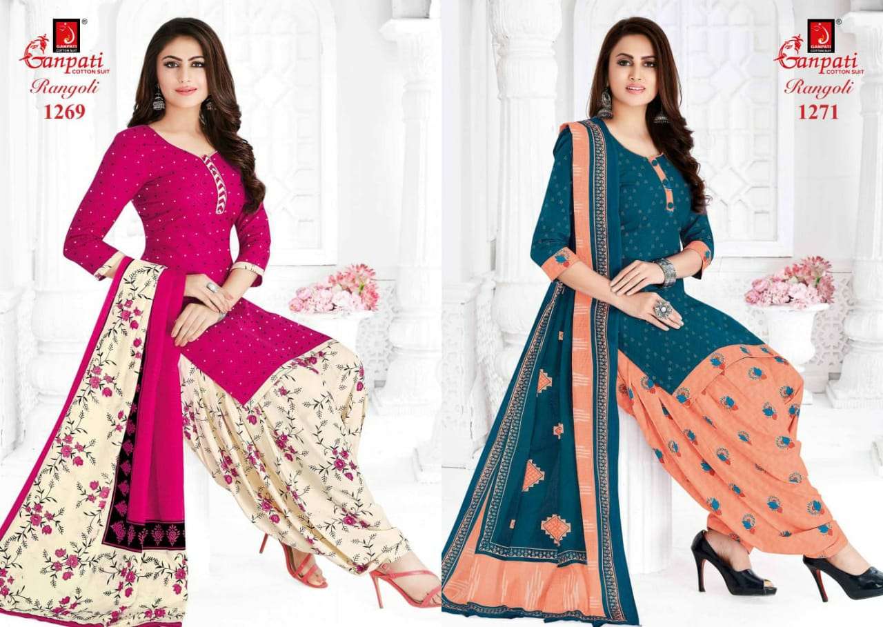RANGOLI PATIYALA VOL-12 BY GANPATI COTTON 1252 TO 1280 SERIES BEAUTIFUL STYLISH COLORFUL FANCY PARTY WEAR & ETHNIC WEAR & READY TO WEAR COTTON PRINTED DRESSES AT WHOLESALE PRICE