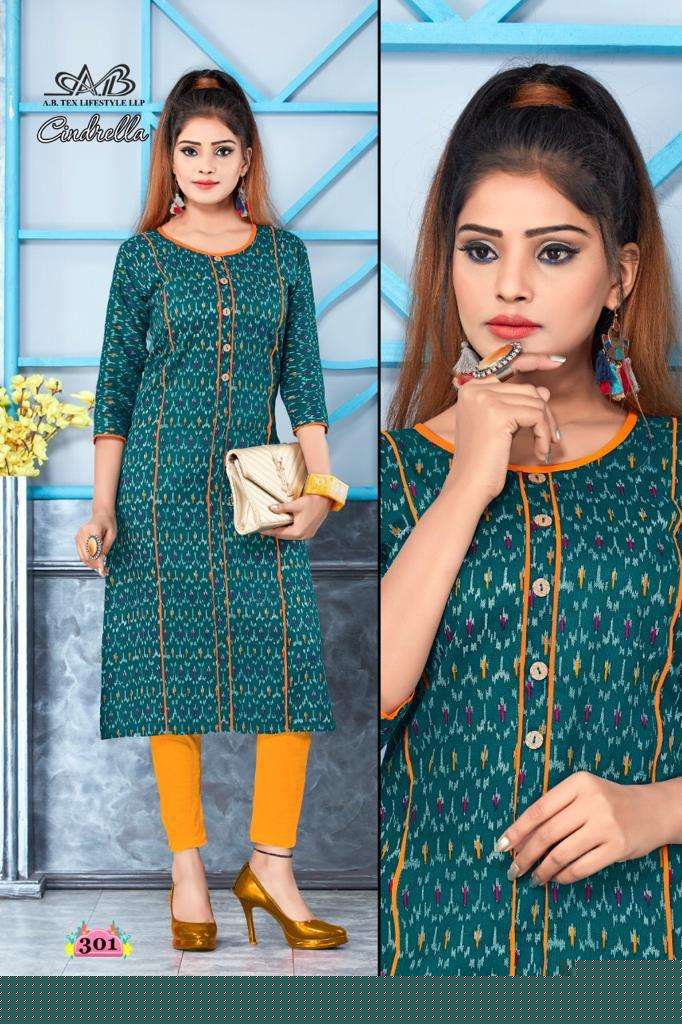 CINDRELLA BY A.B FASHION 301 TO 308 SERIES BEAUTIFUL STYLISH COLORFUL FANCY PARTY WEAR & ETHNIC WEAR & READY TO WEAR HEAVY LINEN COTTON KURTIS AT WHOLESALE PRICE