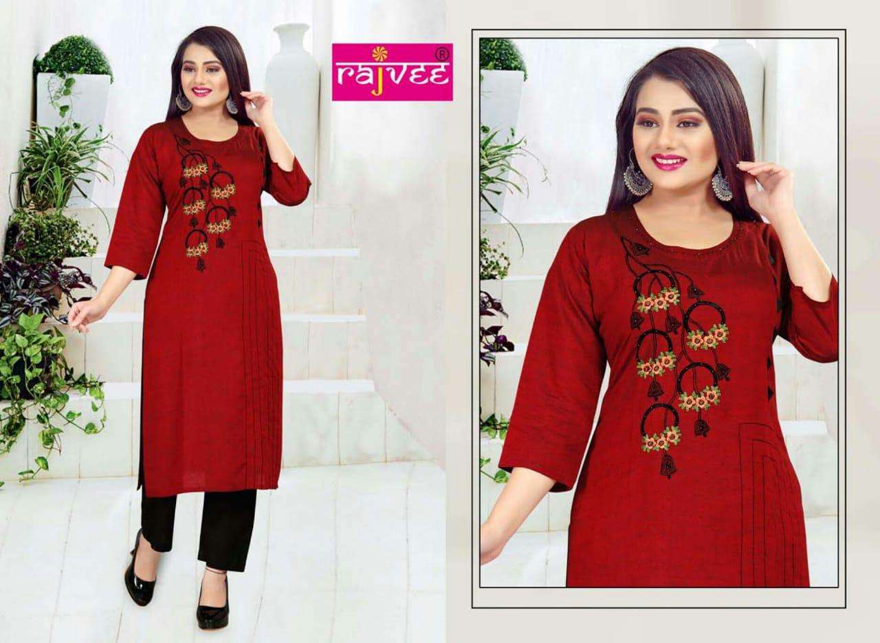 RUBY BY RAJVEE 01 TO 04 SERIES BEAUTIFUL STYLISH COLORFUL FANCY PARTY WEAR & ETHNIC WEAR & READY TO WEAR SILK REAYON KURTIS AT WHOLESALE PRICE