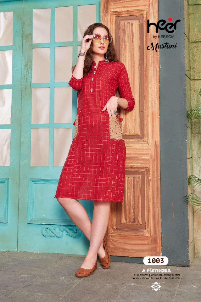 MASTANI BY HEER 1001 TO 112 SERIES BEAUTIFUL STYLISH COLORFUL FANCY PARTY WEAR & ETHNIC WEAR & READY TO WEAR HEAVY SOUTH COTTON KURTIS AT WHOLESALE PRICE