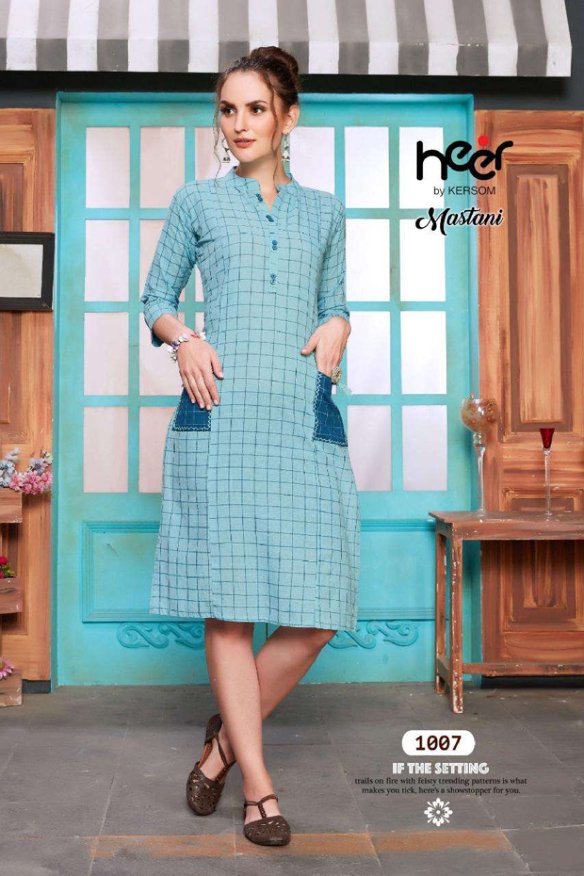 MASTANI BY HEER 1001 TO 112 SERIES BEAUTIFUL STYLISH COLORFUL FANCY PARTY WEAR & ETHNIC WEAR & READY TO WEAR HEAVY SOUTH COTTON KURTIS AT WHOLESALE PRICE
