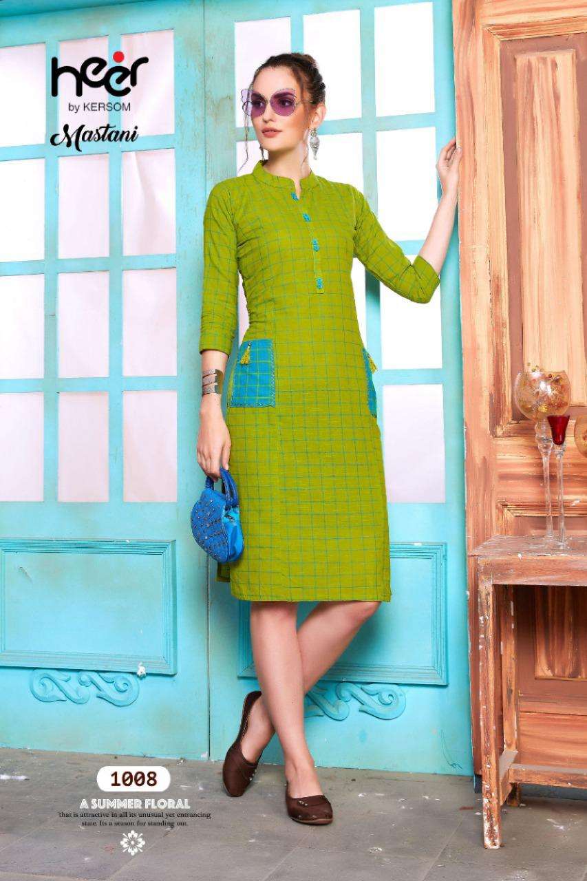 MASTANI BY HEER 1001 TO 112 SERIES BEAUTIFUL STYLISH COLORFUL FANCY PARTY WEAR & ETHNIC WEAR & READY TO WEAR HEAVY SOUTH COTTON KURTIS AT WHOLESALE PRICE