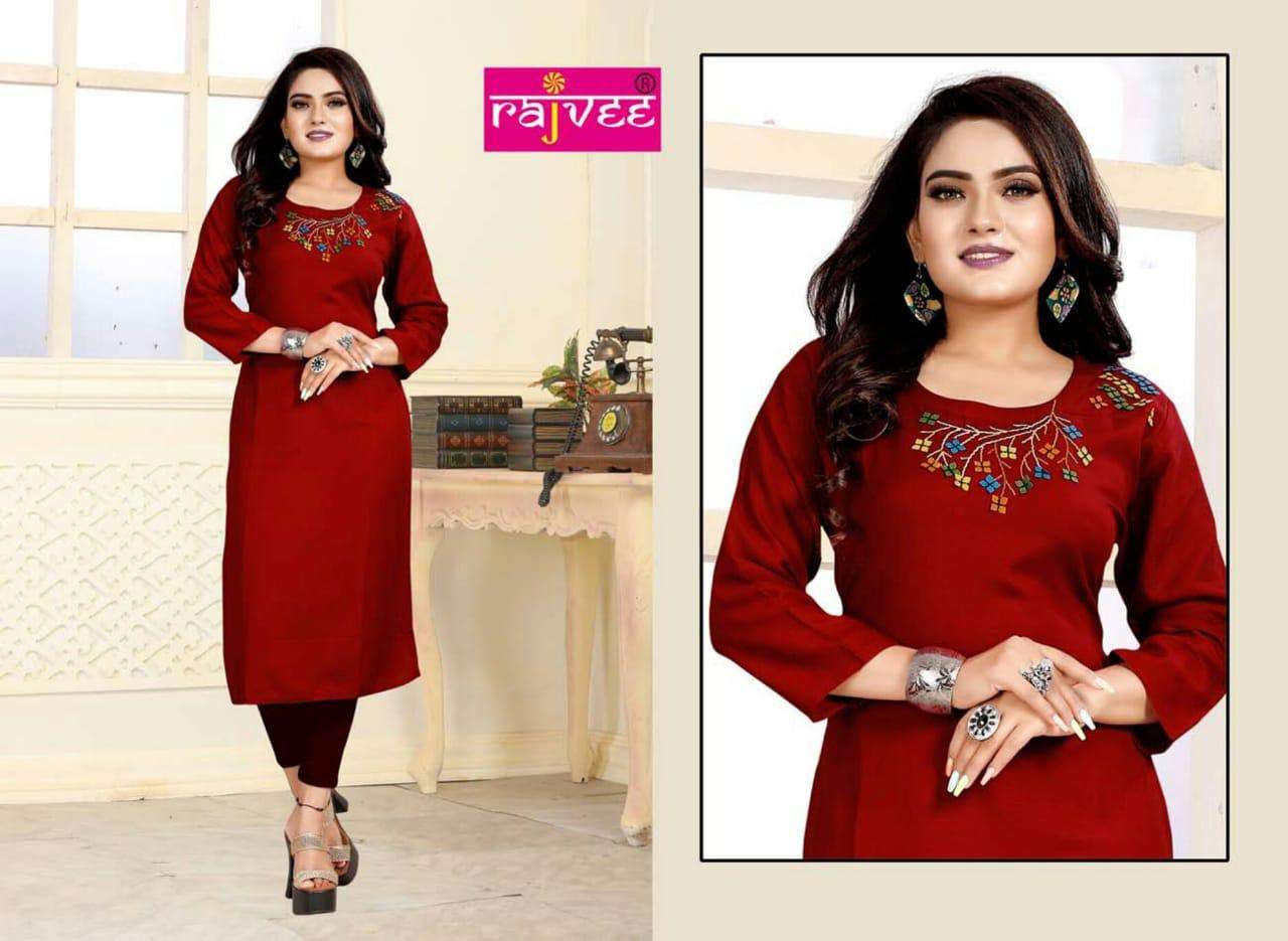 SUHANI BY RAJVEE 01 TO 04 SERIES BEAUTIFUL STYLISH COLORFUL FANCY PARTY WEAR & ETHNIC WEAR & READY TO WEAR RAYON FLEX KURTIS AT WHOLESALE PRICE
