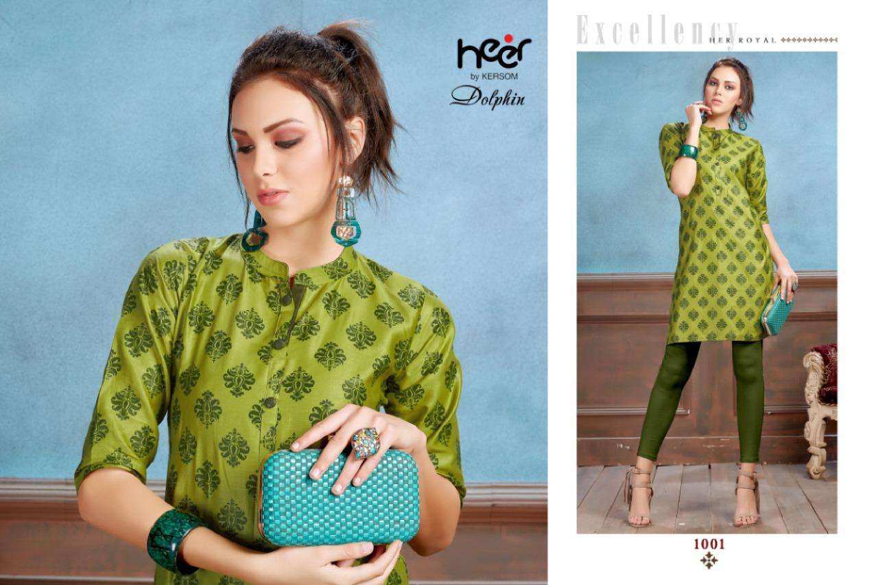 DOLPHIN BY HEER 01 TO 08 SERIES BEAUTIFUL STYLISH COLORFUL FANCY PARTY WEAR & ETHNIC WEAR & READY TO WEAR HEAVY COTTON SATIN KURTIS AT WHOLESALE PRICE