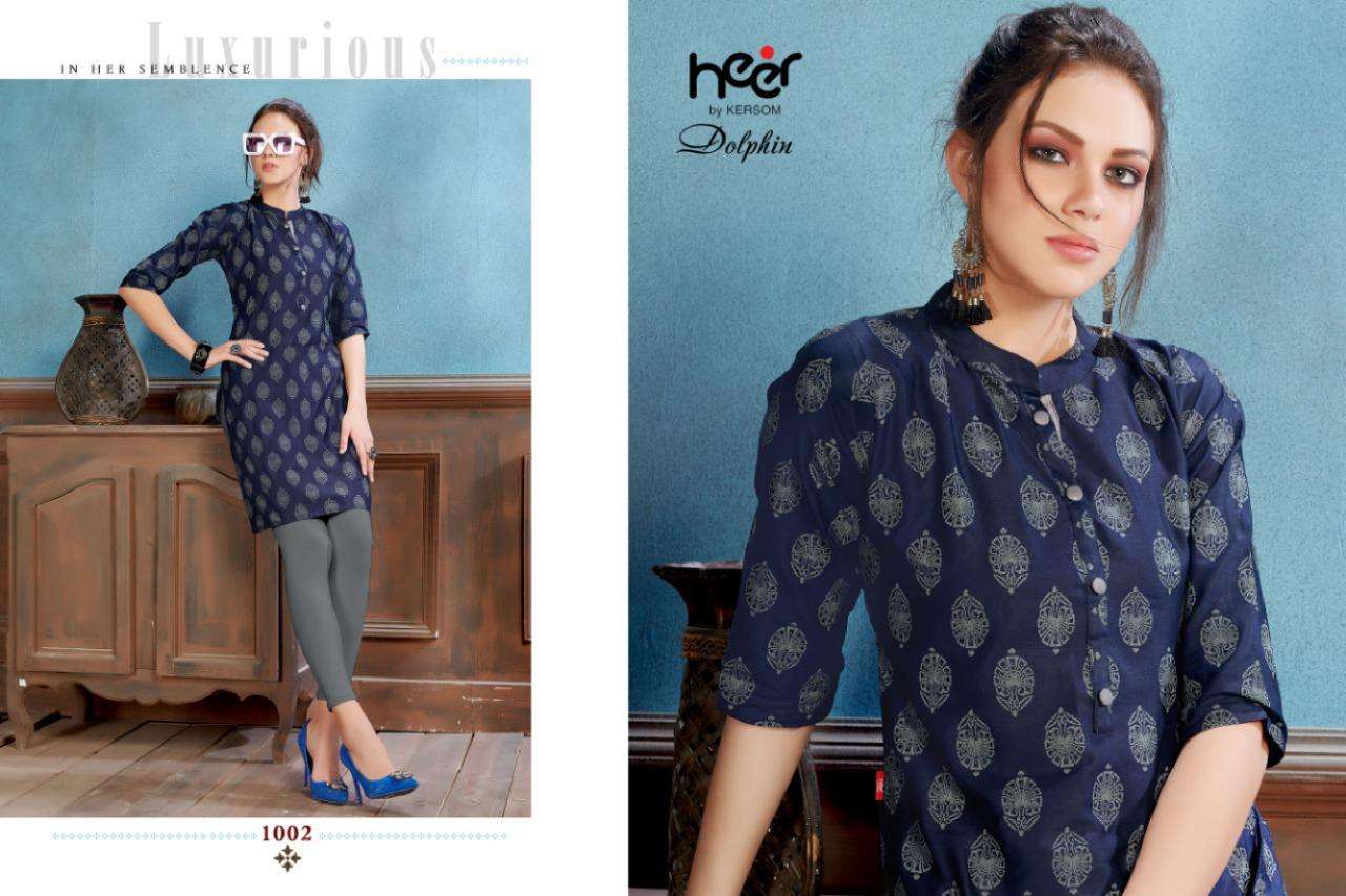 DOLPHIN BY HEER 01 TO 08 SERIES BEAUTIFUL STYLISH COLORFUL FANCY PARTY WEAR & ETHNIC WEAR & READY TO WEAR HEAVY COTTON SATIN KURTIS AT WHOLESALE PRICE