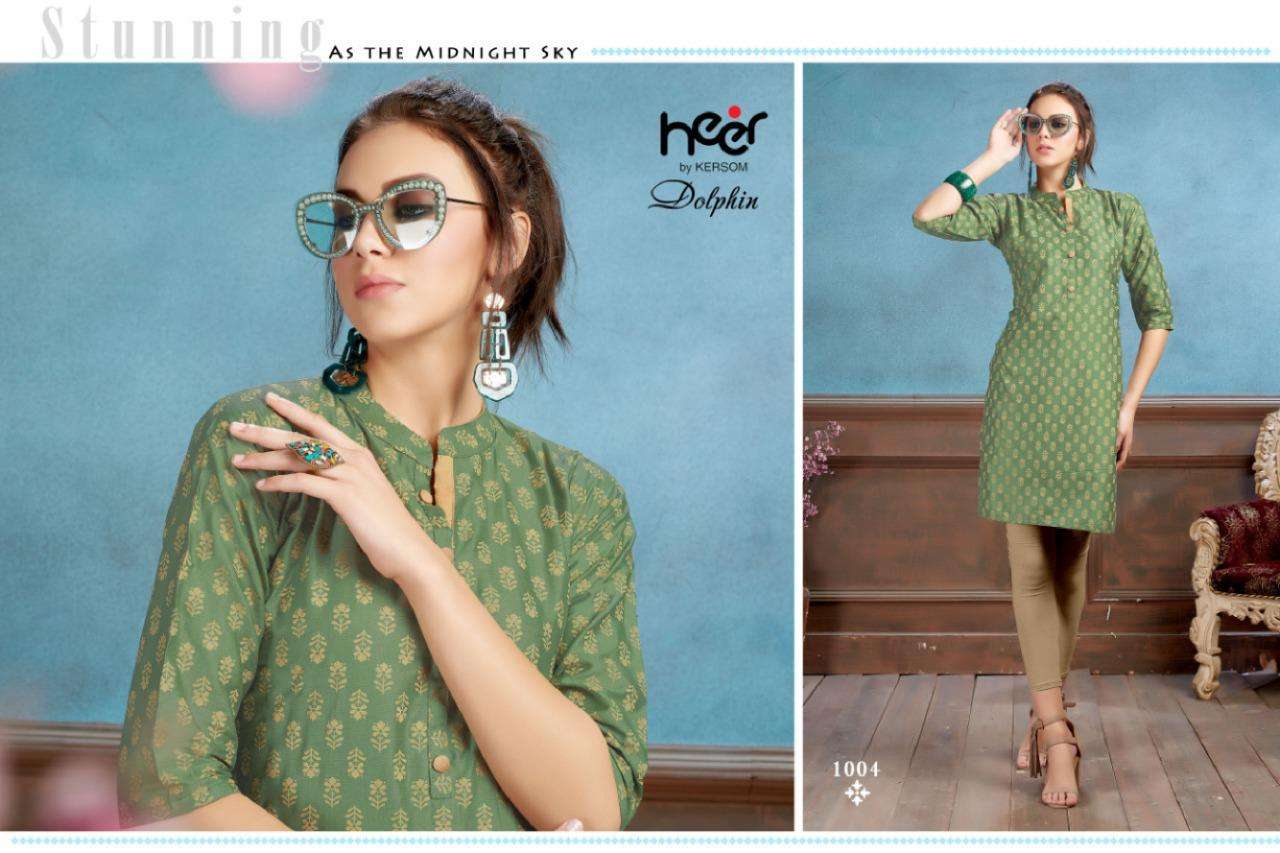 DOLPHIN BY HEER 01 TO 08 SERIES BEAUTIFUL STYLISH COLORFUL FANCY PARTY WEAR & ETHNIC WEAR & READY TO WEAR HEAVY COTTON SATIN KURTIS AT WHOLESALE PRICE