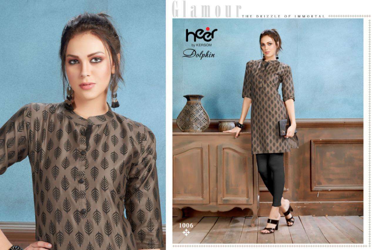 DOLPHIN BY HEER 01 TO 08 SERIES BEAUTIFUL STYLISH COLORFUL FANCY PARTY WEAR & ETHNIC WEAR & READY TO WEAR HEAVY COTTON SATIN KURTIS AT WHOLESALE PRICE