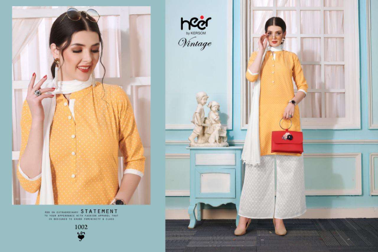 VINTAGE BY HEER 1001 TO 1008 SERIES BEAUTIFUL PATIYALA SUITS STYLISH FANCY COLORFUL PARTY WEAR & OCCASIONAL WEAR COTTON PRINTED DRESSES AT WHOLESALE PRICE