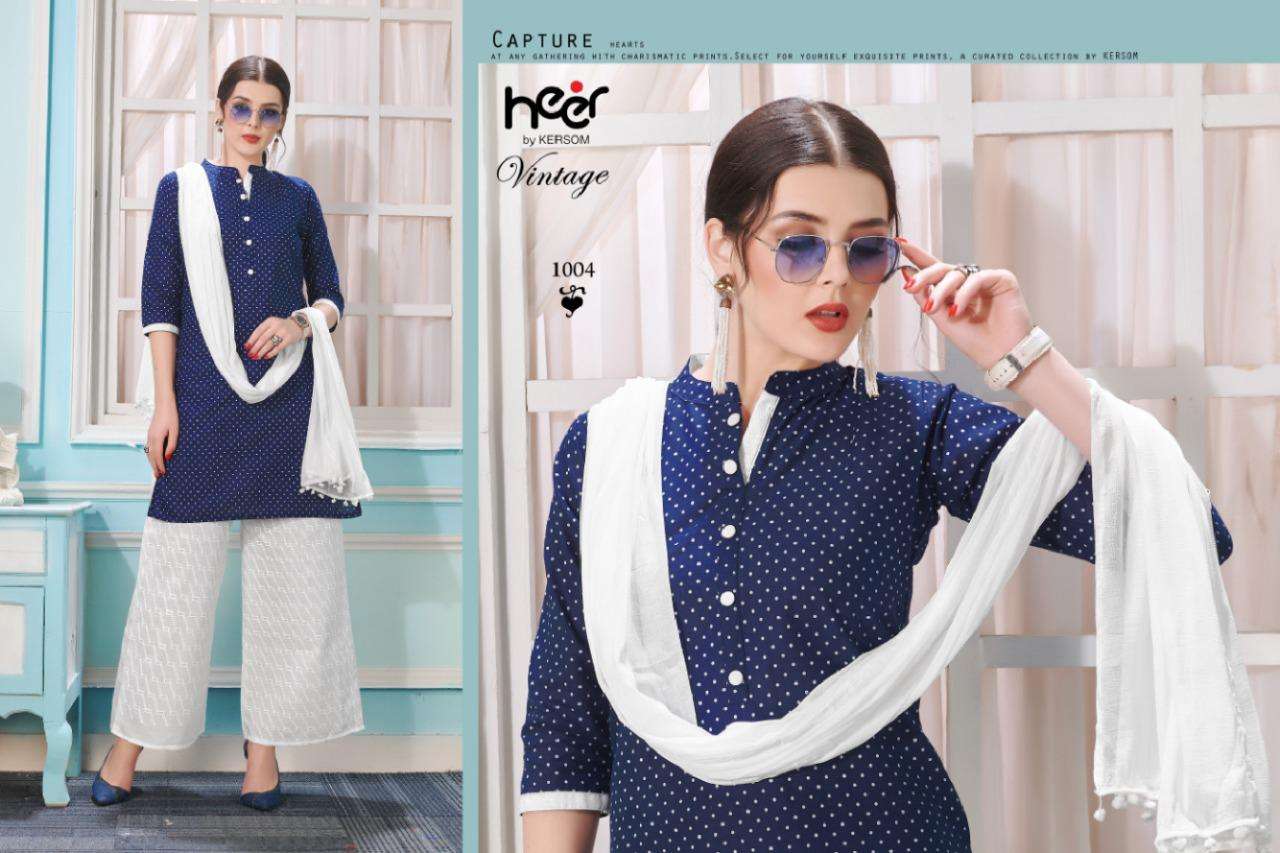 VINTAGE BY HEER 1001 TO 1008 SERIES BEAUTIFUL PATIYALA SUITS STYLISH FANCY COLORFUL PARTY WEAR & OCCASIONAL WEAR COTTON PRINTED DRESSES AT WHOLESALE PRICE