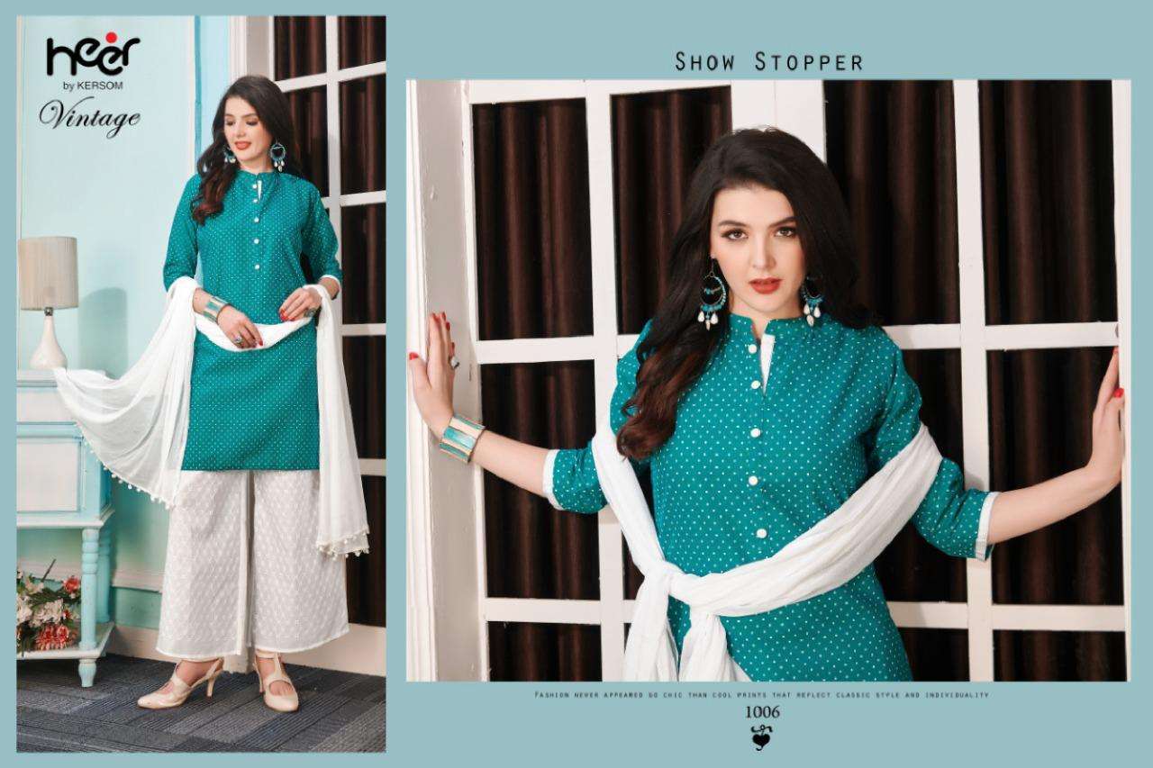 VINTAGE BY HEER 1001 TO 1008 SERIES BEAUTIFUL PATIYALA SUITS STYLISH FANCY COLORFUL PARTY WEAR & OCCASIONAL WEAR COTTON PRINTED DRESSES AT WHOLESALE PRICE