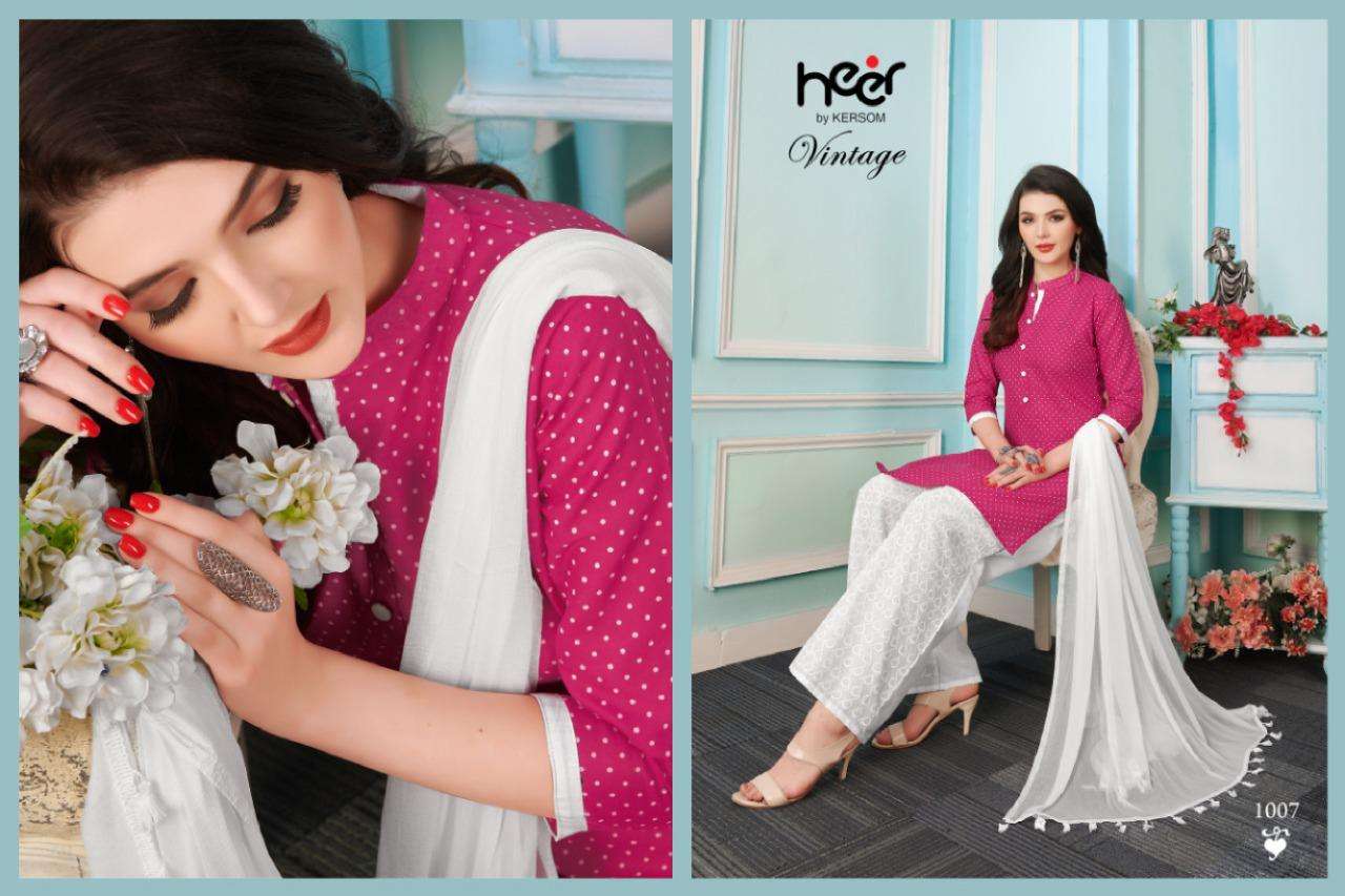 VINTAGE BY HEER 1001 TO 1008 SERIES BEAUTIFUL PATIYALA SUITS STYLISH FANCY COLORFUL PARTY WEAR & OCCASIONAL WEAR COTTON PRINTED DRESSES AT WHOLESALE PRICE