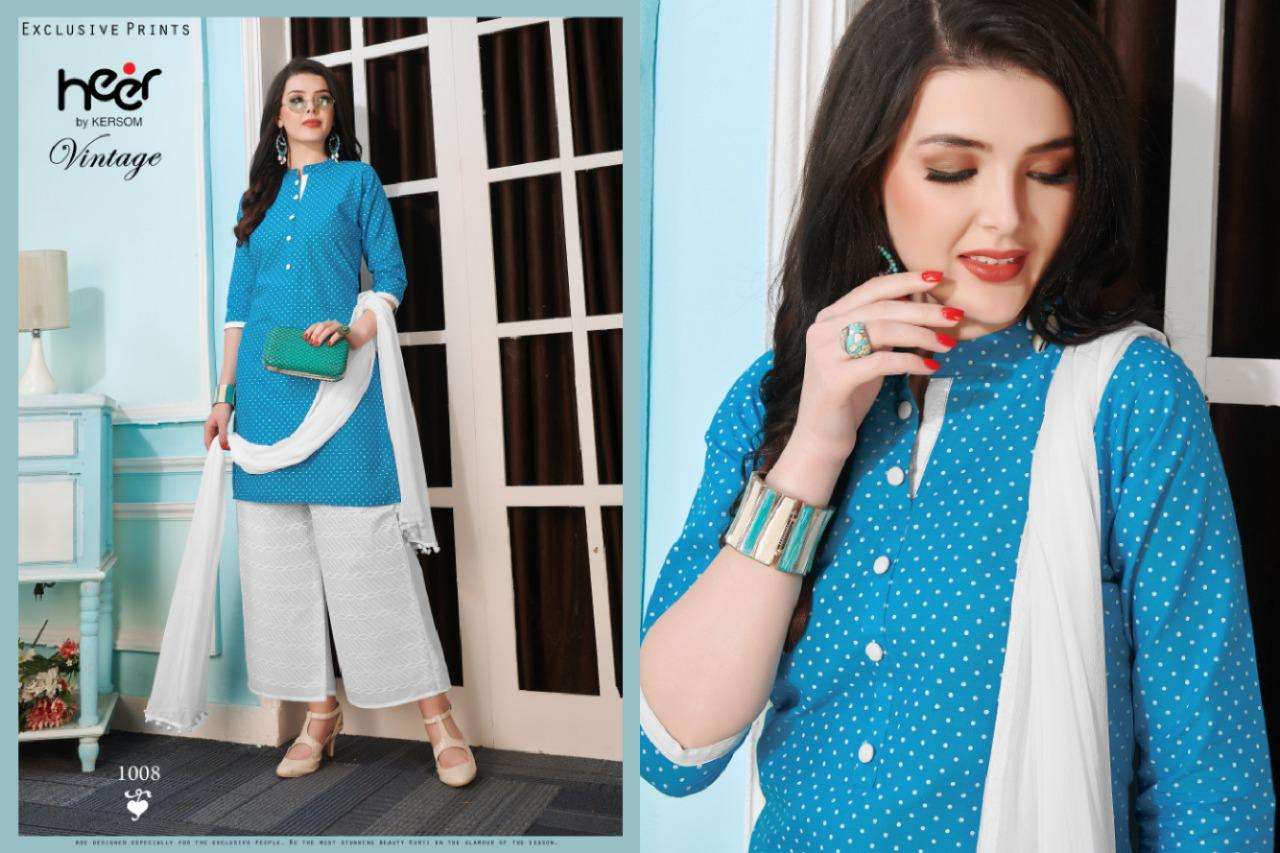 VINTAGE BY HEER 1001 TO 1008 SERIES BEAUTIFUL PATIYALA SUITS STYLISH FANCY COLORFUL PARTY WEAR & OCCASIONAL WEAR COTTON PRINTED DRESSES AT WHOLESALE PRICE