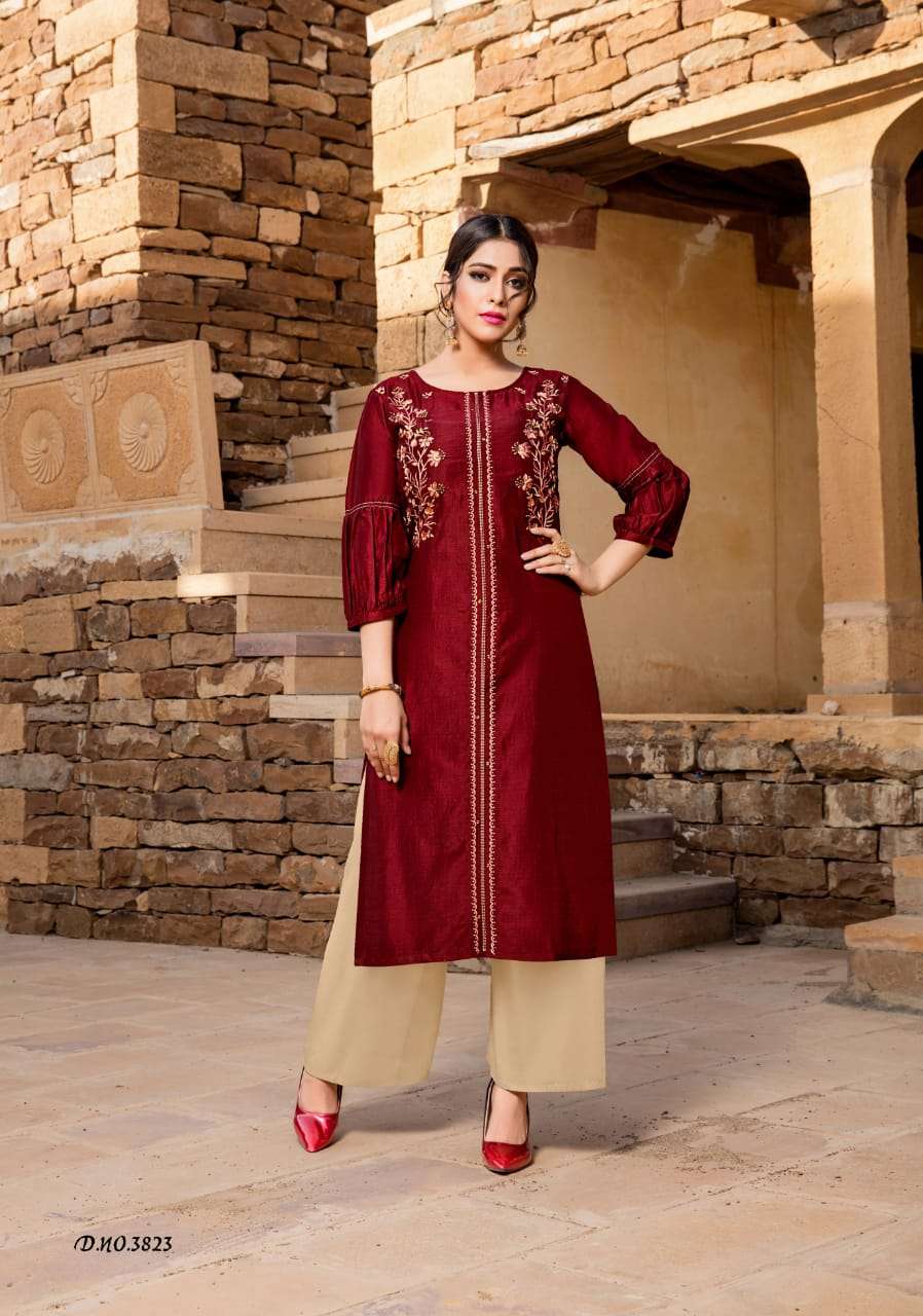 RESHAMI BY YAMI FASHION 3821 TO 3826 SERIES BEAUTIFUL STYLISH FANCY COLORFUL CASUAL WEAR & ETHNIC WEAR & READY TO WEAR VISCOSE EMBROIDERY KURTIS AT WHOLESALE PRICE
