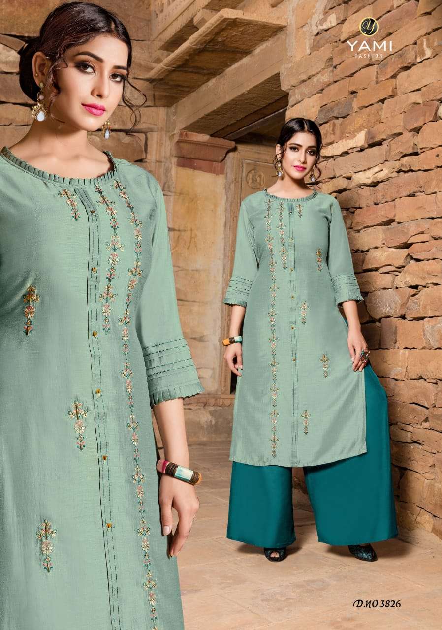 RESHAMI BY YAMI FASHION 3821 TO 3826 SERIES BEAUTIFUL STYLISH FANCY COLORFUL CASUAL WEAR & ETHNIC WEAR & READY TO WEAR VISCOSE EMBROIDERY KURTIS AT WHOLESALE PRICE