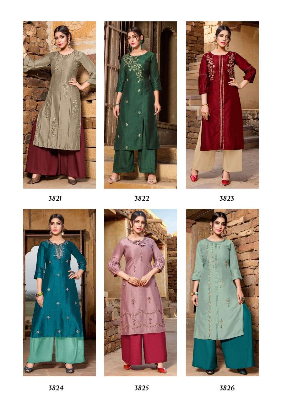 RESHAMI BY YAMI FASHION 3821 TO 3826 SERIES BEAUTIFUL STYLISH FANCY COLORFUL CASUAL WEAR & ETHNIC WEAR & READY TO WEAR VISCOSE EMBROIDERY KURTIS AT WHOLESALE PRICE