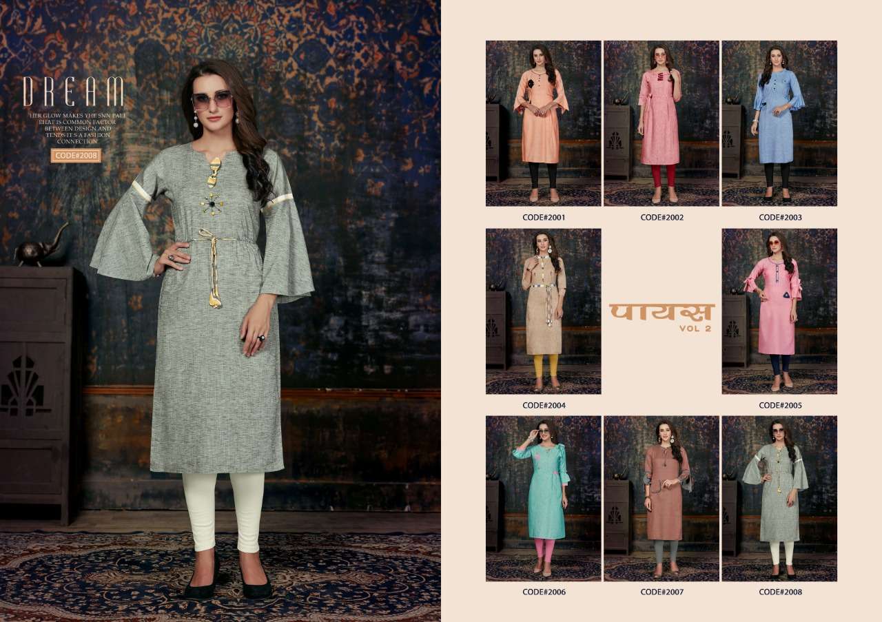 PAYAS VOL-2 BY NITISHA NX 2001 TO 2008 SERIES BEAUTIFUL STYLISH FANCY COLORFUL CASUAL WEAR & ETHNIC WEAR & READY TO WEAR COTTON KHADI KURTIS AT WHOLESALE PRICE