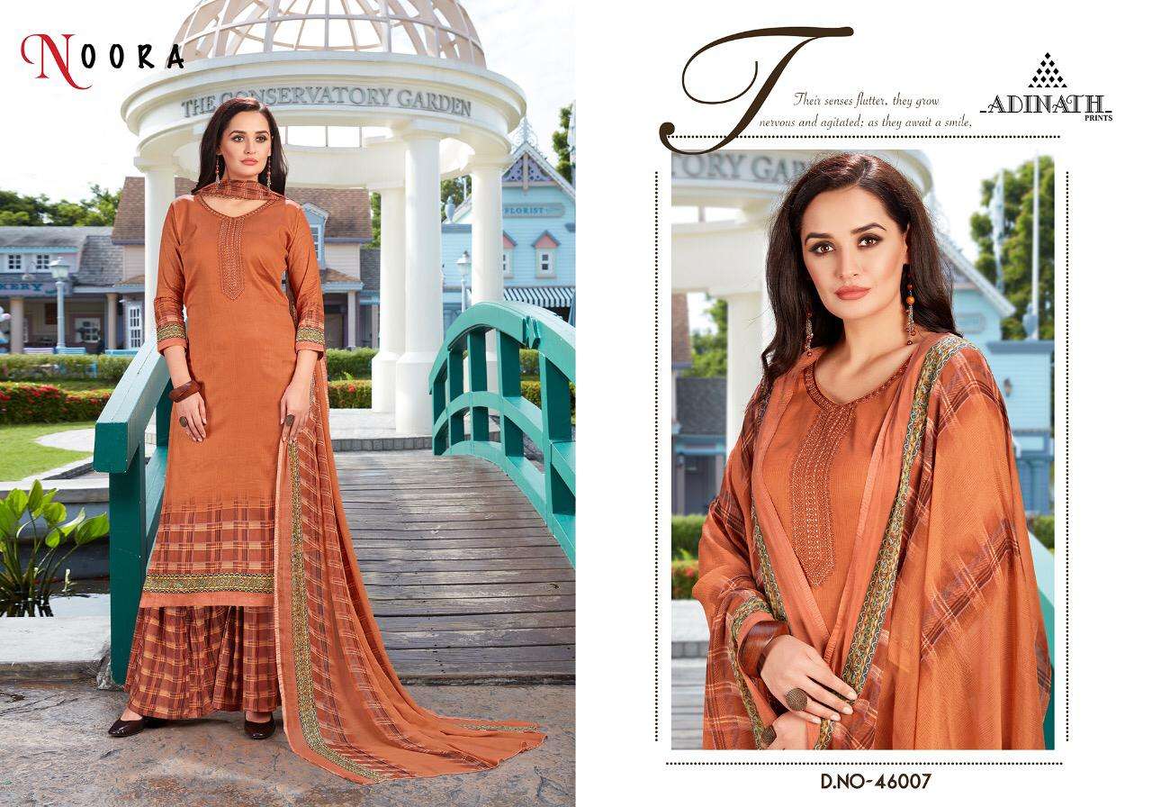 NOORA BY ADINATH PRINT 46001 TO 46007 SERIES BEAUTIFUL SUITS STYLISH FANCY COLORFUL PARTY WEAR & OCCASIONAL WEAR JAM COTTON PRINTED EMBROIDERY DRESSES AT WHOLESALE PRICE