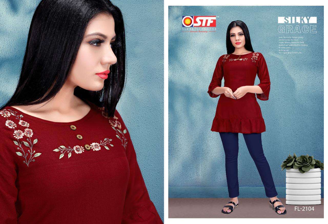 FLORENCE VOL-21 BY SURYA TECHNO FAB 2101 TO 2109 SERIES BEAUTIFUL STYLISH FANCY COLORFUL CASUAL WEAR & ETHNIC WEAR RAYON SLUB TOPS AT WHOLESALE PRICE
