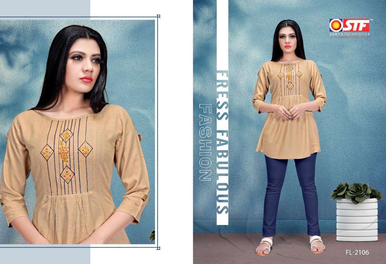FLORENCE VOL-21 BY SURYA TECHNO FAB 2101 TO 2109 SERIES BEAUTIFUL STYLISH FANCY COLORFUL CASUAL WEAR & ETHNIC WEAR RAYON SLUB TOPS AT WHOLESALE PRICE