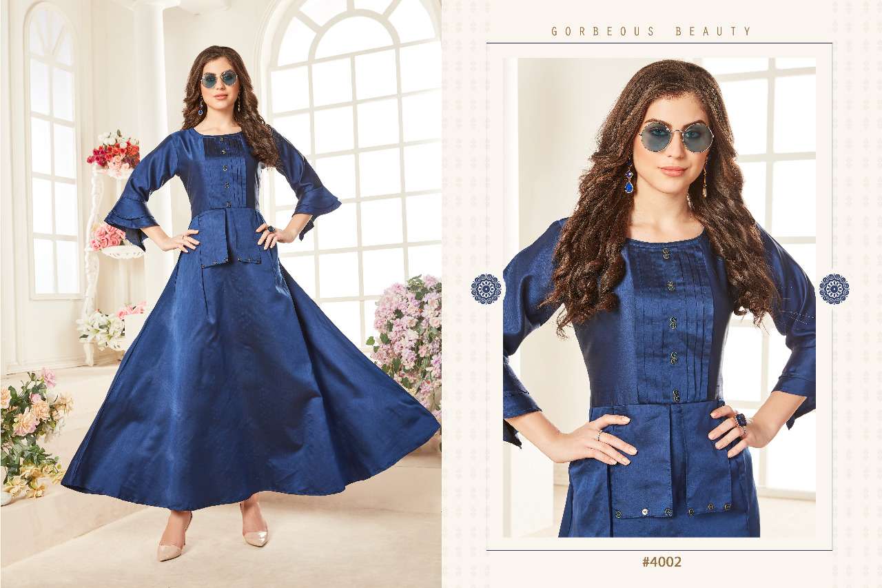 NAYSHA VOL-4 BY KAJRI STYLE 4001 TO 4004 SERIES BEAUTIFUL STYLISH FANCY COLORFUL CASUAL WEAR & ETHNIC WEAR & READY TO WEAR HEAVY BLACK BERRY KURTIS AT WHOLESALE PRICE