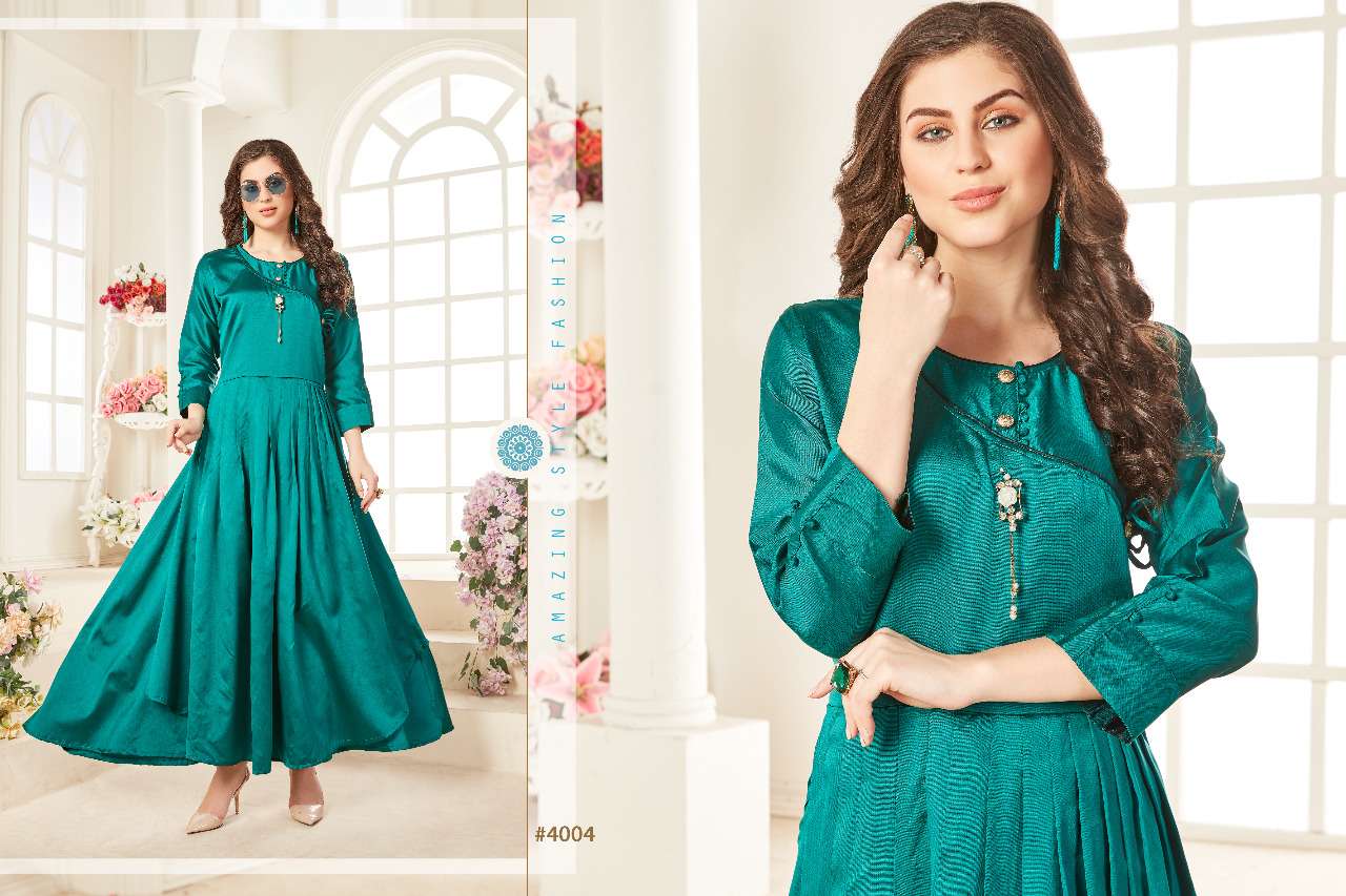 NAYSHA VOL-4 BY KAJRI STYLE 4001 TO 4004 SERIES BEAUTIFUL STYLISH FANCY COLORFUL CASUAL WEAR & ETHNIC WEAR & READY TO WEAR HEAVY BLACK BERRY KURTIS AT WHOLESALE PRICE