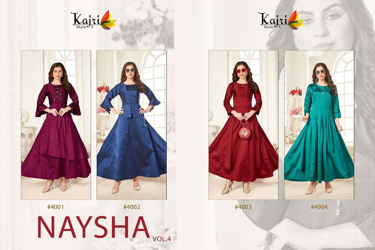 NAYSHA VOL-4 BY KAJRI STYLE 4001 TO 4004 SERIES BEAUTIFUL STYLISH FANCY COLORFUL CASUAL WEAR & ETHNIC WEAR & READY TO WEAR HEAVY BLACK BERRY KURTIS AT WHOLESALE PRICE