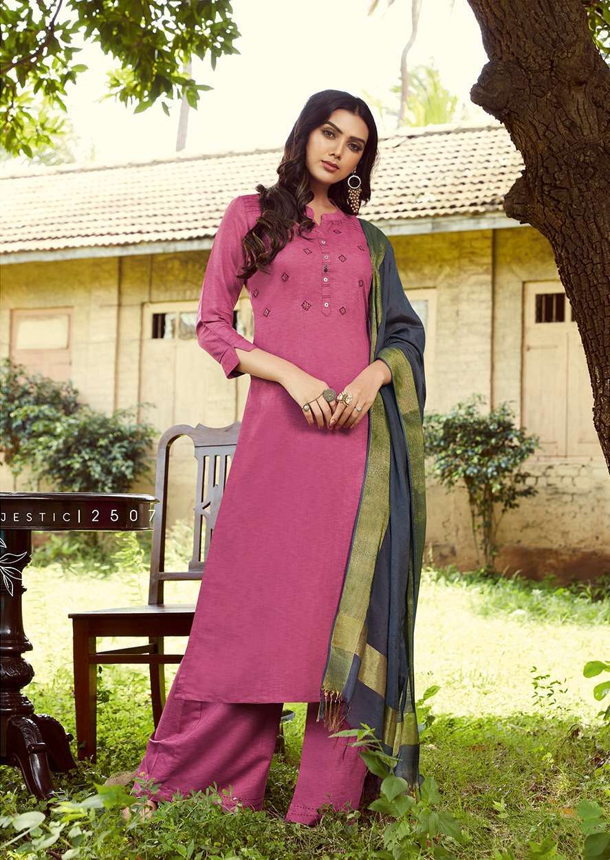 MAJESTIC BY LYMI ORIGINAL 2501 TO 2507 SERIES BEAUTIFUL SUITS STYLISH FANCY COLORFUL PARTY WEAR & ETHNIC WEAR LICHI RAYON WITH EMBROIDERED DRESSES AT WHOLESALE PRICE