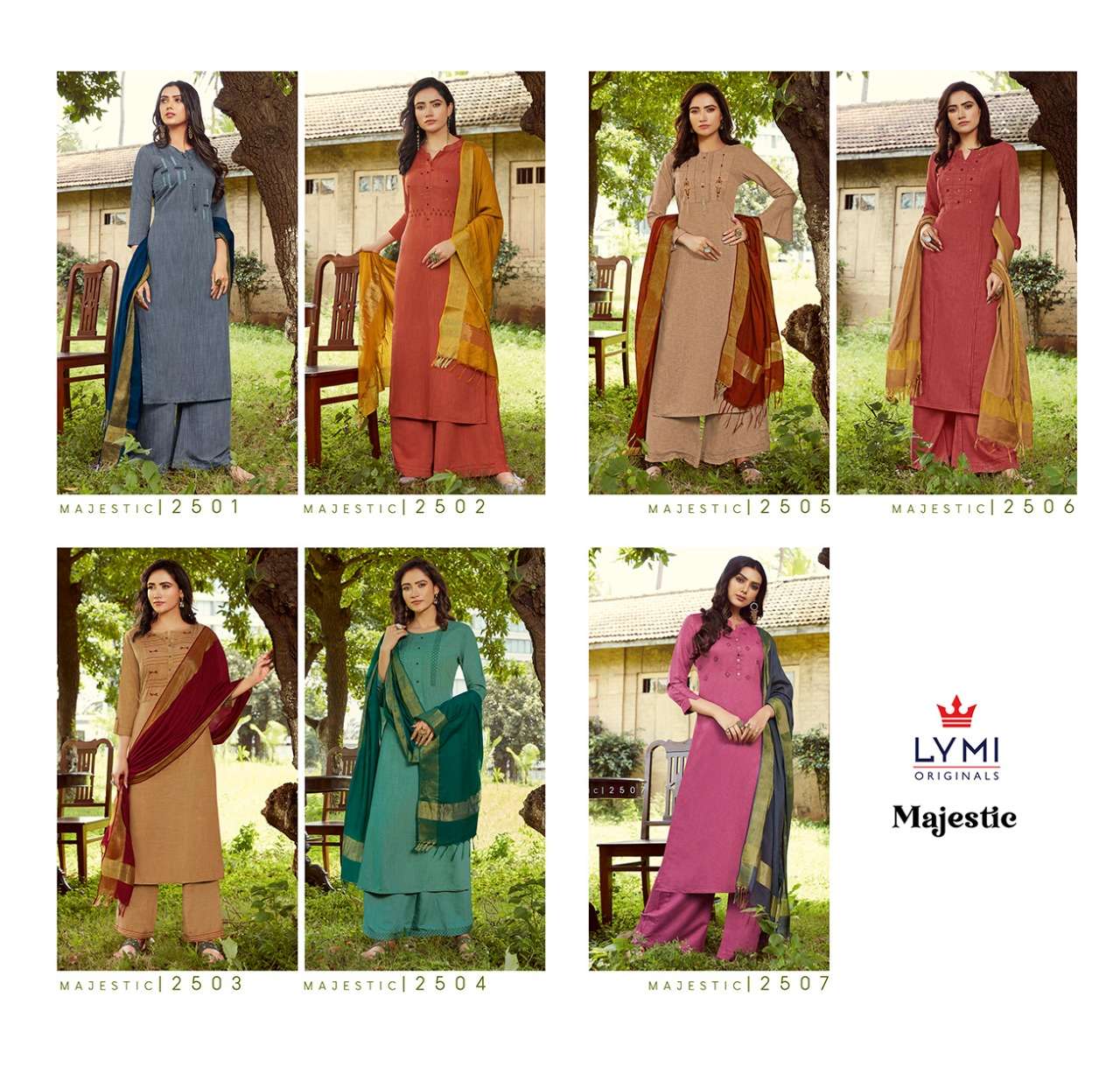 MAJESTIC BY LYMI ORIGINAL 2501 TO 2507 SERIES BEAUTIFUL SUITS STYLISH FANCY COLORFUL PARTY WEAR & ETHNIC WEAR LICHI RAYON WITH EMBROIDERED DRESSES AT WHOLESALE PRICE