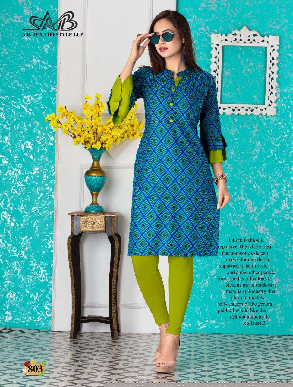 SARIKA BY A.B FASHION 801 TO 808 SERIES BEAUTIFUL STYLISH FANCY COLORFUL CASUAL WEAR & ETHNIC WEAR RAYON PRINTED KURTIS AT WHOLESALE PRICE