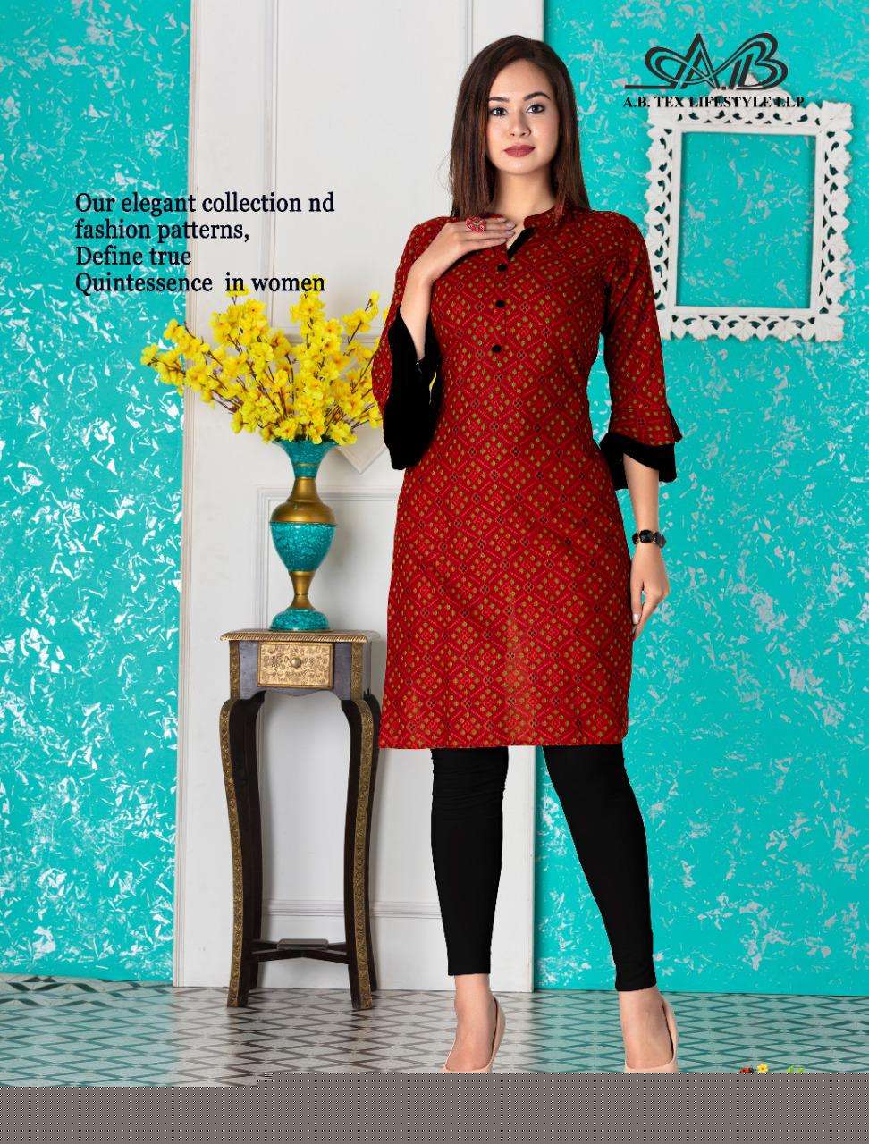 SARIKA BY A.B FASHION 801 TO 808 SERIES BEAUTIFUL STYLISH FANCY COLORFUL CASUAL WEAR & ETHNIC WEAR RAYON PRINTED KURTIS AT WHOLESALE PRICE
