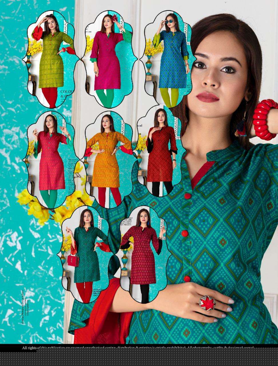 SARIKA BY A.B FASHION 801 TO 808 SERIES BEAUTIFUL STYLISH FANCY COLORFUL CASUAL WEAR & ETHNIC WEAR RAYON PRINTED KURTIS AT WHOLESALE PRICE