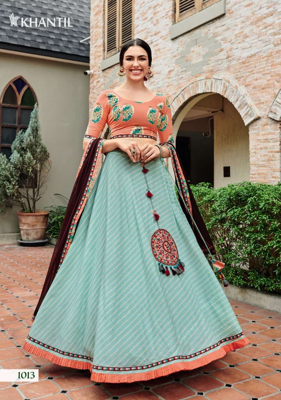 ZANKAR BY KHANTIL 1011 TO 1013 SERIES INDIAN DESIGNER TRADITIONAL WEAR COLLECTION BEAUTIFUL STYLISH FANCY COLORFUL PARTY WEAR & OCCASIONAL WEAR CHINNON/RAYON PRINT/MUL COTTON LEHENGAS AT WHOLESALE PRICE
