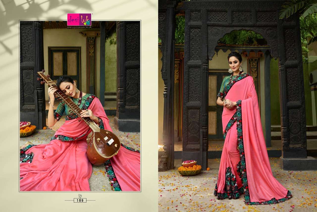 PREM RIVAZ VOL-5 BY DESI LUK 189 TO 208 SERIES INDIAN TRADITIONAL WEAR COLLECTION BEAUTIFUL STYLISH FANCY COLORFUL PARTY WEAR & OCCASIONAL WEAR FANCY SAREES AT WHOLESALE PRICE