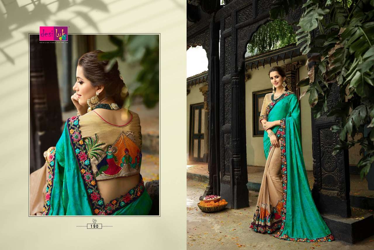 PREM RIVAZ VOL-5 BY DESI LUK 189 TO 208 SERIES INDIAN TRADITIONAL WEAR COLLECTION BEAUTIFUL STYLISH FANCY COLORFUL PARTY WEAR & OCCASIONAL WEAR FANCY SAREES AT WHOLESALE PRICE