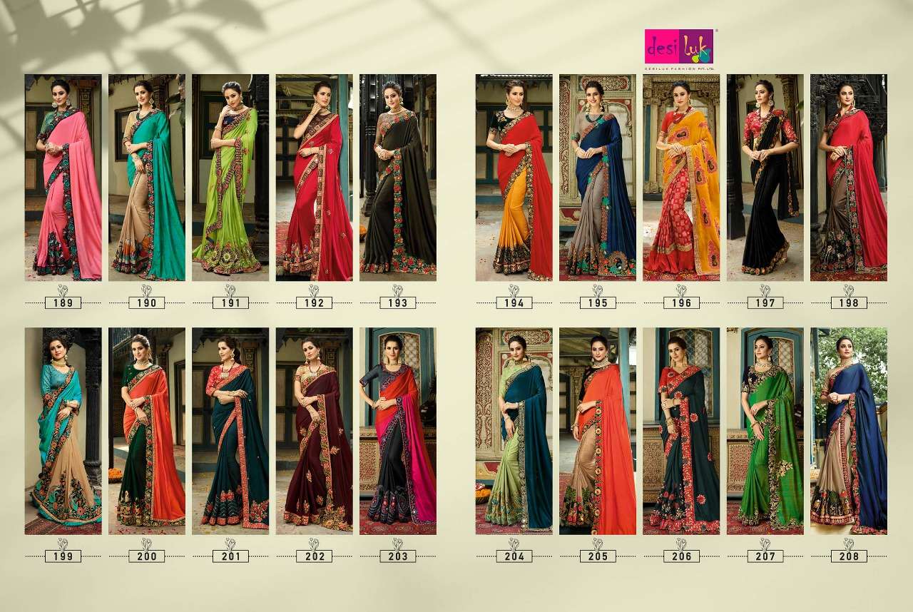 PREM RIVAZ VOL-5 BY DESI LUK 189 TO 208 SERIES INDIAN TRADITIONAL WEAR COLLECTION BEAUTIFUL STYLISH FANCY COLORFUL PARTY WEAR & OCCASIONAL WEAR FANCY SAREES AT WHOLESALE PRICE