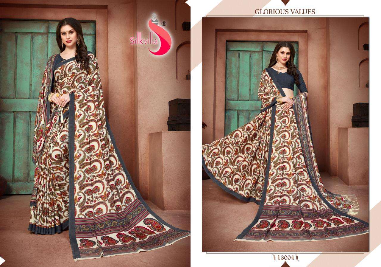 PASHMINA VOL-13 BY SILKVILLA 13001 TO 13010 SERIES INDIAN TRADITIONAL WEAR COLLECTION BEAUTIFUL STYLISH FANCY COLORFUL PARTY WEAR & OCCASIONAL WEAR PASHMINA PRINTED SAREES AT WHOLESALE PRICE