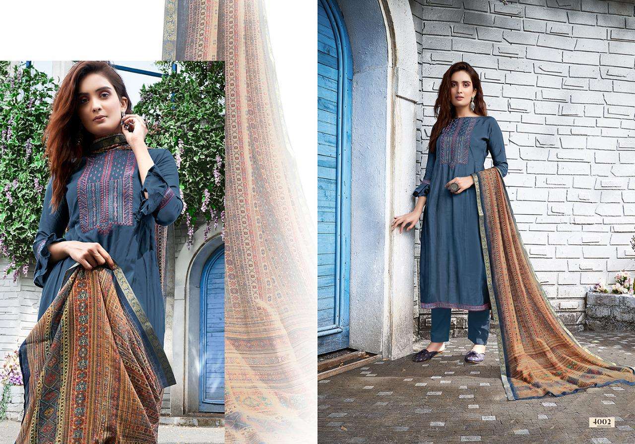 SACHI SILK VOL-4 BY SALVI FASHION 4001 TO 4008 SERIES INDIAN TRADITIONAL WEAR COLLECTION BEAUTIFUL STYLISH FANCY COLORFUL PARTY WEAR & OCCASIONAL WEAR ROYAL SILK WITH EMBROIDERY DRESSES AT WHOLESALE PRICE
