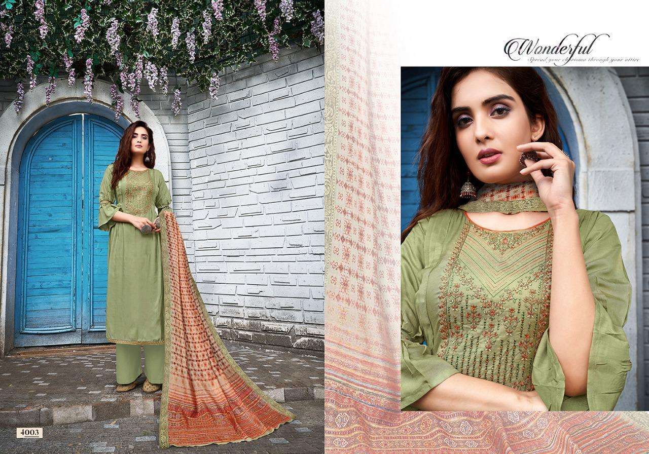 SACHI SILK VOL-4 BY SALVI FASHION 4001 TO 4008 SERIES INDIAN TRADITIONAL WEAR COLLECTION BEAUTIFUL STYLISH FANCY COLORFUL PARTY WEAR & OCCASIONAL WEAR ROYAL SILK WITH EMBROIDERY DRESSES AT WHOLESALE PRICE