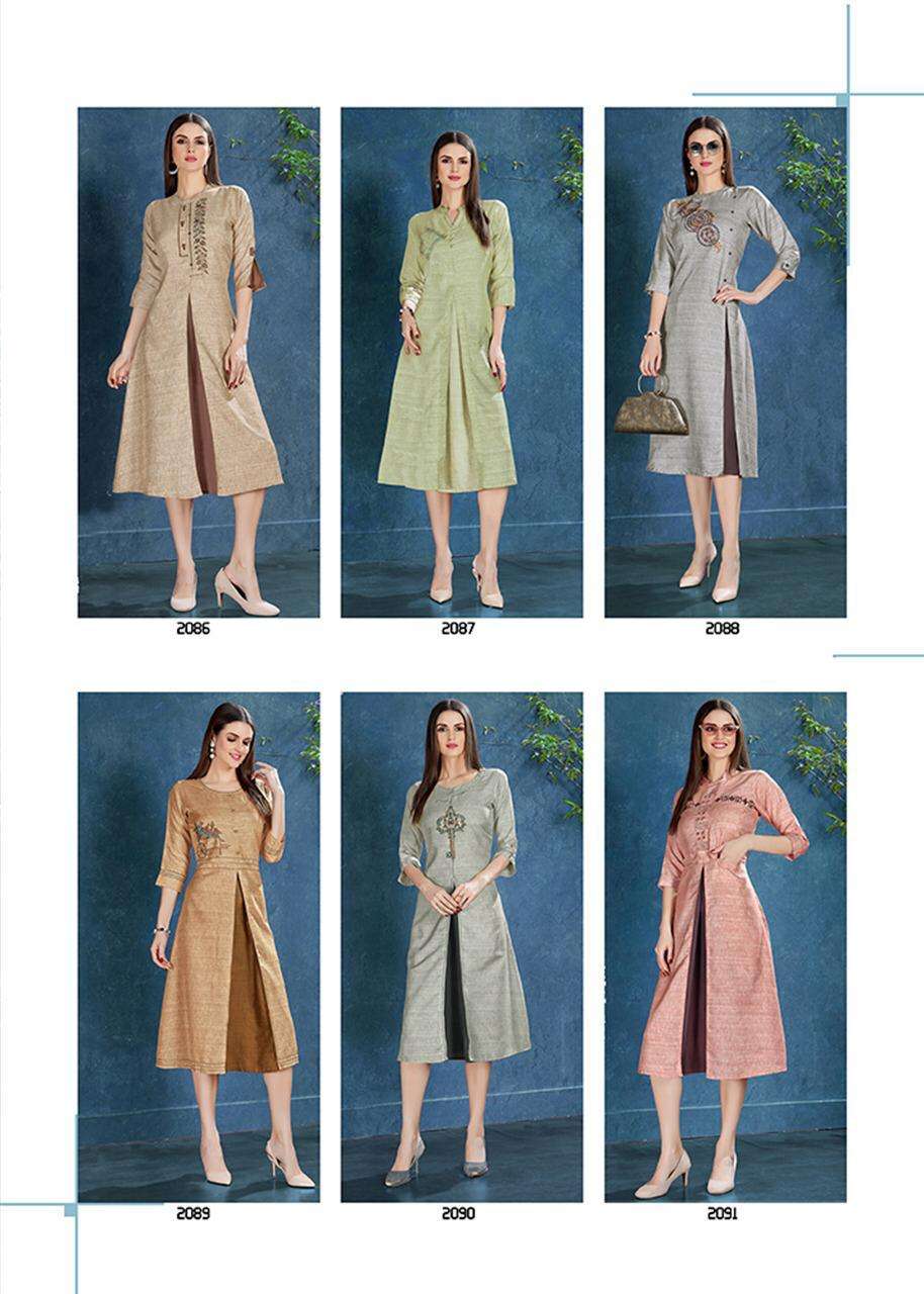 VED BY DEHLIZ TRENDS 2086 TO 2091 SERIES BEAUTIFUL STYLISH FANCY COLORFUL CASUAL WEAR & ETHNIC WEAR SILK EMBROIDERED KURTIS AT WHOLESALE PRICE